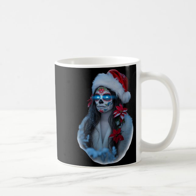 Christmas Sugar Skull Art Woman Santa Hat Festive  Kaffeetasse (Rechts)