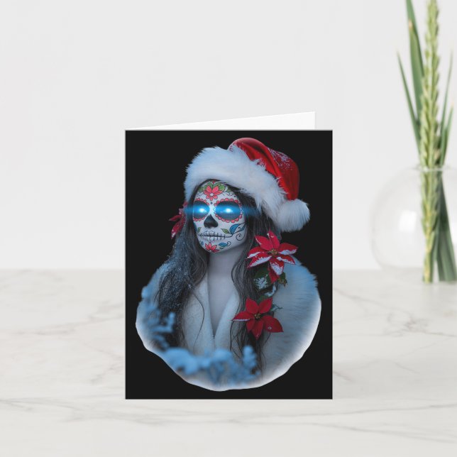 Christmas Sugar Skull Art Woman Santa Hat Festive  Karte (Vorderseite)