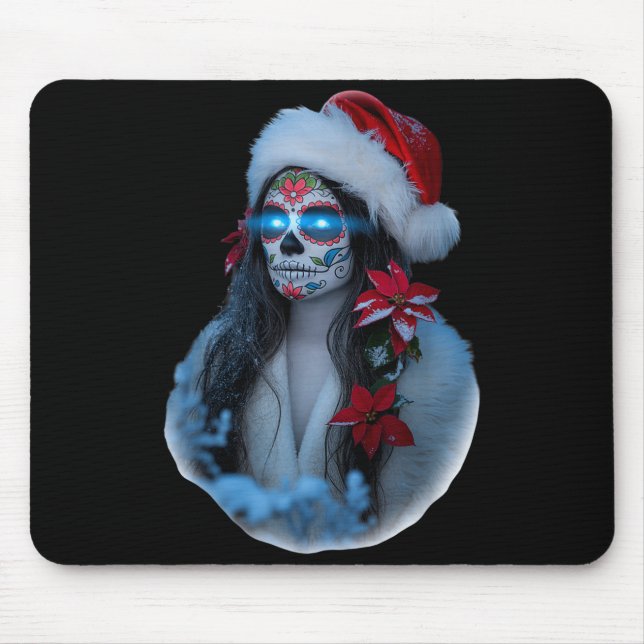 Christmas Sugar Skull Art Woman Santa Hat Festive  Mousepad (Vorne)
