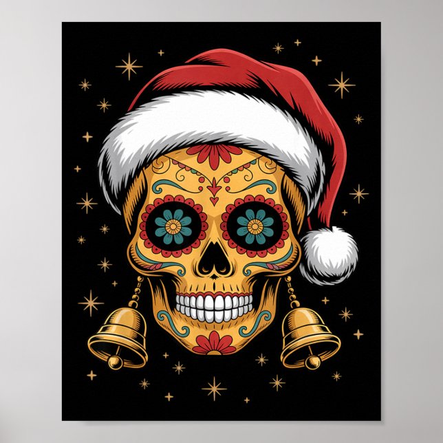 Christmas Sugar Skull Art Woman Santa Hat Festive  Poster (Vorne)