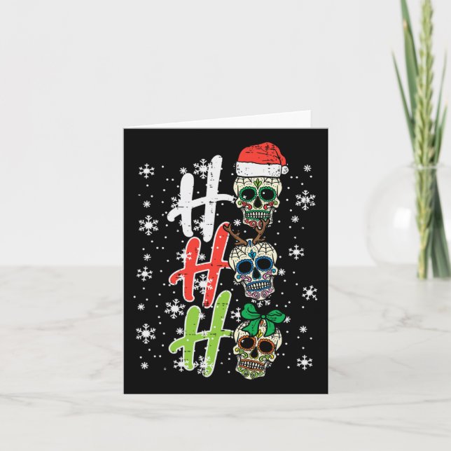 Christmas Sugar Skull Ho Ho Xmas mexikanische Männ Karte (Vorderseite)