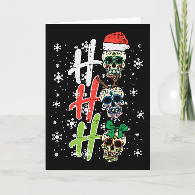 Christmas Sugar Skull Ho Ho Xmas mexikanische Männ Karte (Vorderseite)
