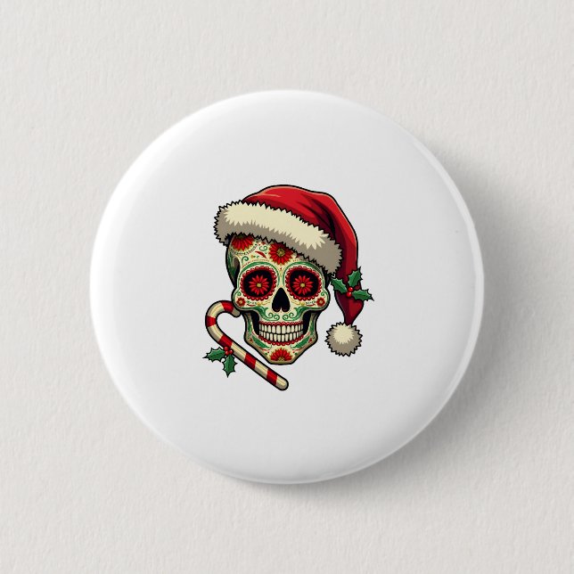 Christmas Sugar Skull Santa Hat Day Of The Dead Xm Button (Vorderseite)