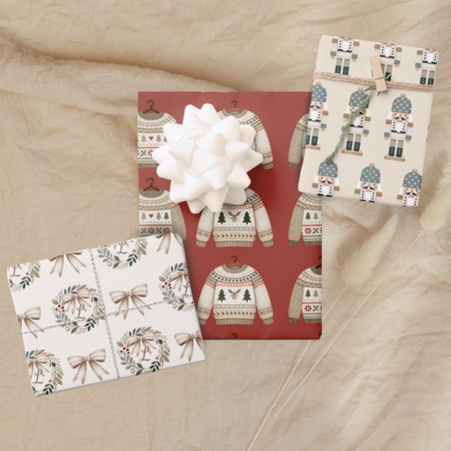 Christmas Sweater Nutcracker Monogram Geschenkpapier Set (Von Creator hochgeladen)