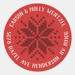 Christmas Sweater Snowflake Adresse Runder Aufkleber