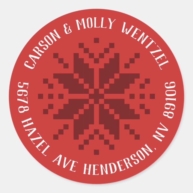 Christmas Sweater Snowflake Adresse Runder Aufkleber (Vorderseite)