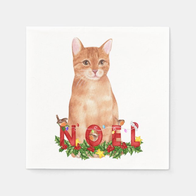 Christmas Tabby Cat Watercolor Serviette (Vorderseite)