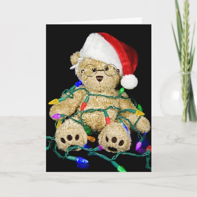 Christmas Tangled Teddy Bear Feiertagskarte (Vorderseite)