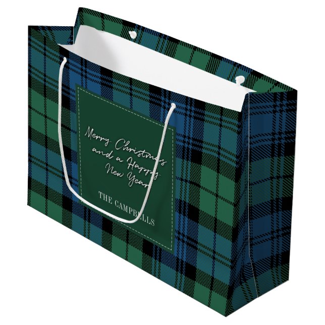 Christmas Tartan Clan Campbell Kariert Personalisi Große Geschenktüte (Vorderseite Schrägansicht)