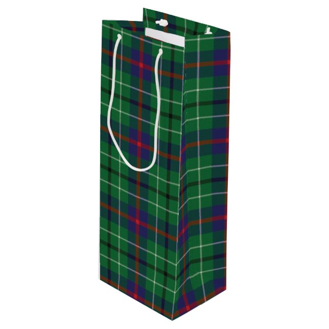 Christmas Tartan Clan Duncan Green Karierter Karo Geschenktüte Für Weinflaschen (Vorderseite Schrägansicht)