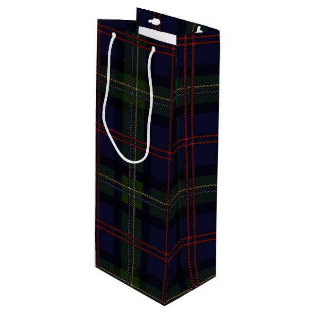 Christmas Tartan Clan Malcolm Green Lila Kariert Geschenktüte Für Weinflaschen (Vorderseite Schrägansicht)