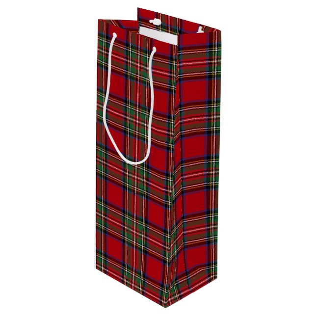 Christmas Tartan Clan Stewart Karierter Karo Geschenktüte Für Weinflaschen (Vorderseite Schrägansicht)