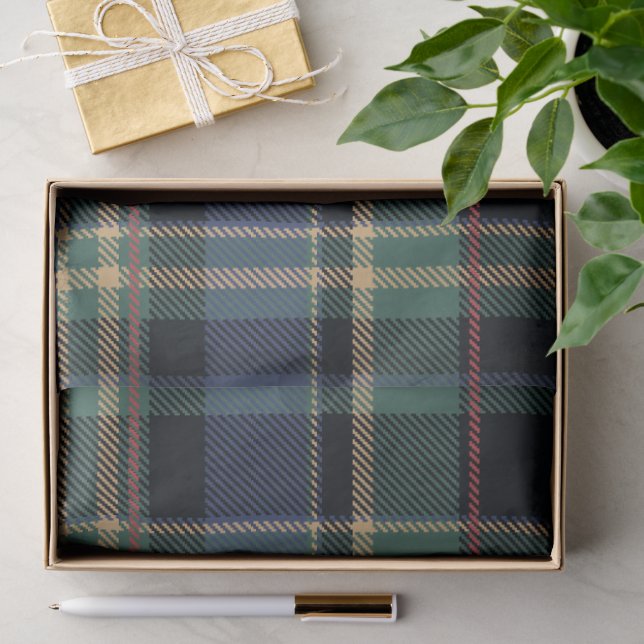 Christmas Tartan Navy Blue Green ID1141B Seidenpapier (Geschenk)