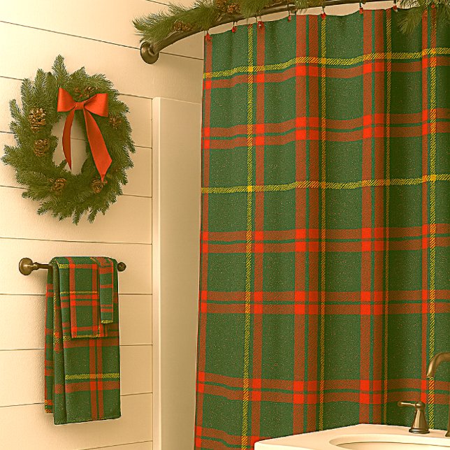 Christmas Tartan Red Green Kariert Duschvorhang (“Christmas tartan shower curtain and towel set”)