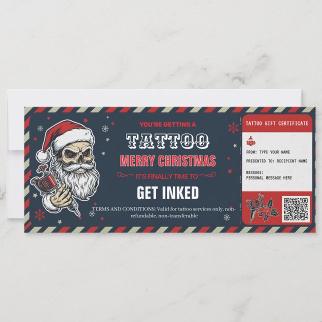 Christmas Tattoo Gift Certificate BlueCard Voucher Einladung (Vorderseite)