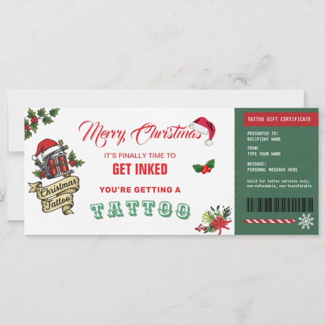 Christmas Tattoo Gift Certificate Card Voucher Einladung (Vorderseite)