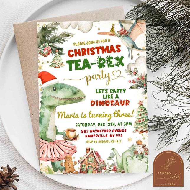 Christmas Tea-Rex Dinosaur Tutu Birthday Girl Einladung (Von Creator hochgeladen)