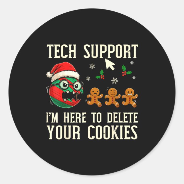 Christmas Tech Suprt Here To Delete Cookies It Men Runder Aufkleber (Vorderseite)