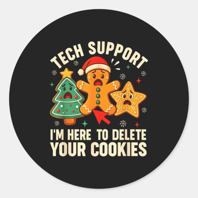 Christmas Tech Suprt Here To Delete Cookies Xmas M Runder Aufkleber (Vorderseite)