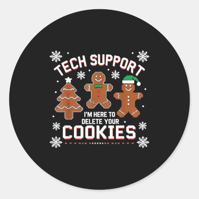 Christmas Tech Suprt Here To Delete Cookies Xmas M Runder Aufkleber (Vorderseite)