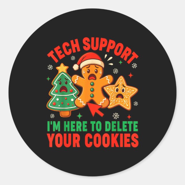 Christmas Tech Suprt Here To Delete Cookies Xmas M Runder Aufkleber (Vorderseite)