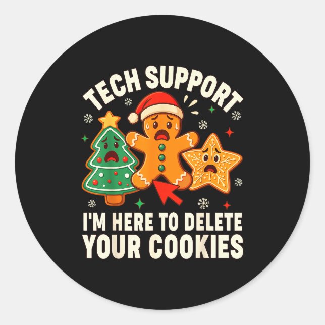 Christmas Tech Suprt Here To Delete Cookies Xmas M Runder Aufkleber (Vorderseite)