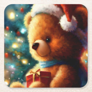 Christmas Teddy Bear 3 Rechteckiger Pappuntersetzer