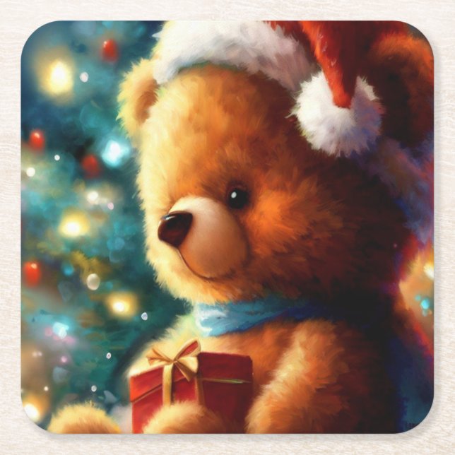 Christmas Teddy Bear 3 Rechteckiger Pappuntersetzer (Vorderseite)