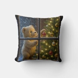 Christmas Teddy Bear Decorating a Tree Kissen