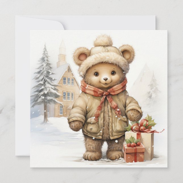 Christmas Teddy Bear Grußkarte Feiertagskarte (Vorderseite)