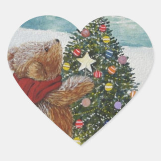 Christmas Teddy Bear Herz-Aufkleber