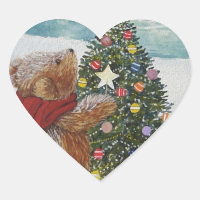 Christmas Teddy Bear Herz-Aufkleber (Vorderseite)