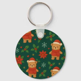 Christmas Teddy Bear Pattern – Cute Green Holiday  Schlüsselanhänger