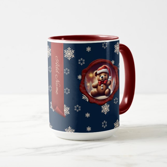 Christmas Teddy Cookie Personalisiertes Banner Blu Tasse (VorderseiteRechts)