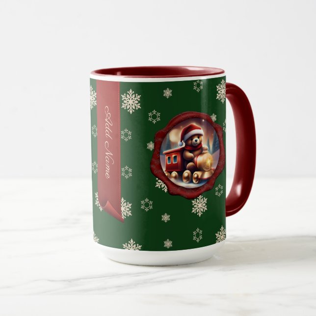 Christmas Teddy Train Personalisiert Banner Green Tasse (VorderseiteRechts)