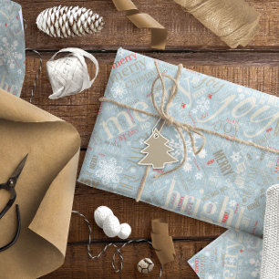 Christmas Text and Snowflake Pattern Blue ID257 Geschenkpapier