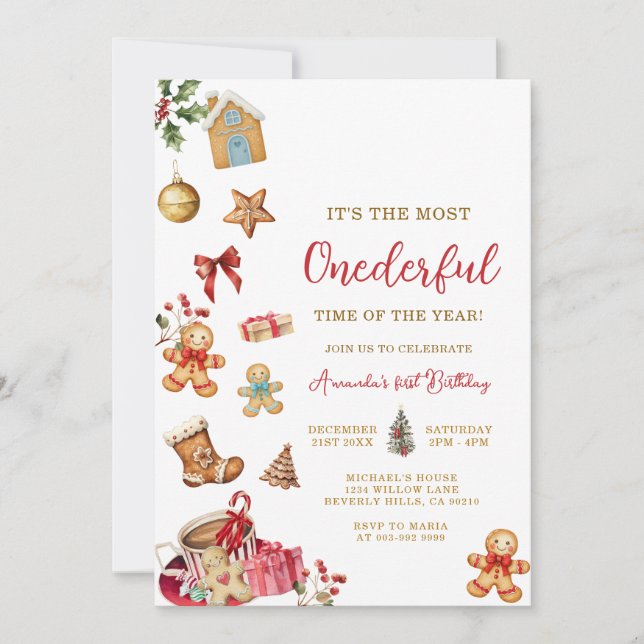 Christmas The Most ONEderful Winter 1st Birthday  Einladung (Vorderseite)