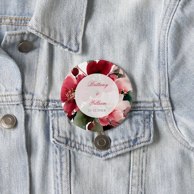  Christmas Themed Red Floral Wedding  Button (Beispiel)