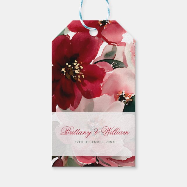  Christmas Themed Red Floral Wedding  Geschenkanhänger (Vorderseite)