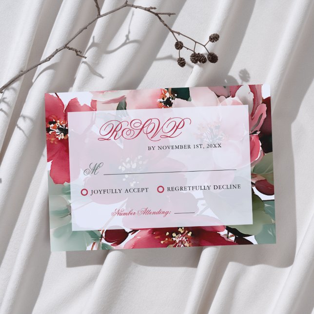  Christmas Themed Red Floral Wedding  RSVP Karte (Von Creator hochgeladen)
