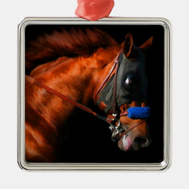 Christmas Thoroughbred Racehorse Ornament Aus Metall (Vorne)
