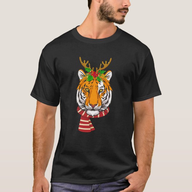 Christmas Tiger Cat Santa Clause Reindeer Xmas Tig T-Shirt (Vorderseite)
