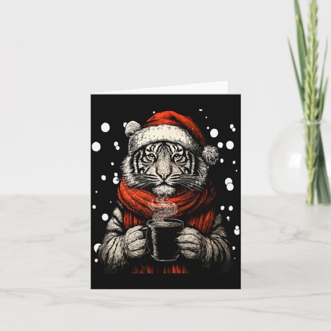 Christmas Tiger With Santa Hat Coffee Lover Funny  Karte (Vorderseite)