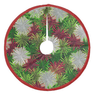 Christmas Tinsel PomPoms - Rot, Grün und Weiß Fleece Weihnachtsbaumdecke