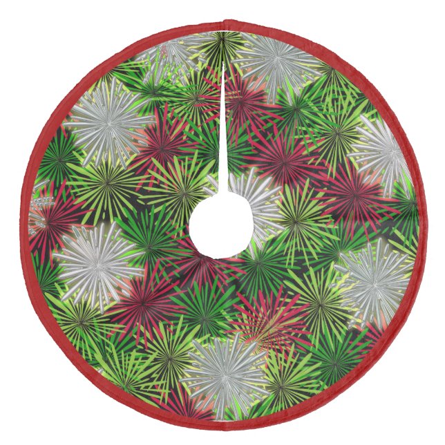 Christmas Tinsel PomPoms - Rot, Grün und Weiß Fleece Weihnachtsbaumdecke (Vorderseite)