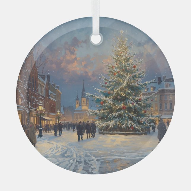 Christmas Town Square Tree Dectoration Ornament Aus Glas (Vorderseite)