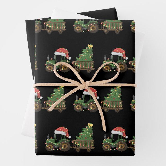 Christmas Tractor With Tree Farmer Farm Geschenkpapier Set (Beispiel)