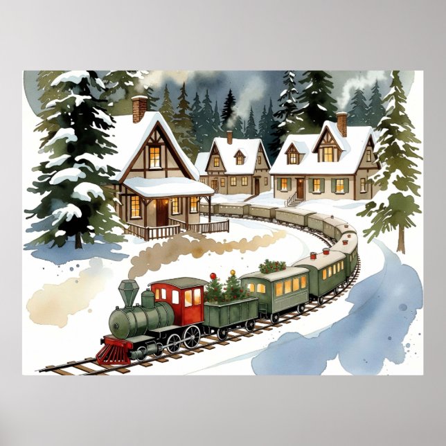 Christmas Train Around Cozy Chalet Village Poster (Vorne)
