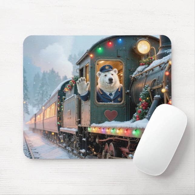 Christmas Train With Waving Polar Bear Mousepad (Mit Mouse)