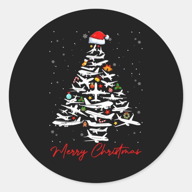 Christmas Tree Airplanes Lots Merry Christmas Men  Runder Aufkleber (Vorderseite)